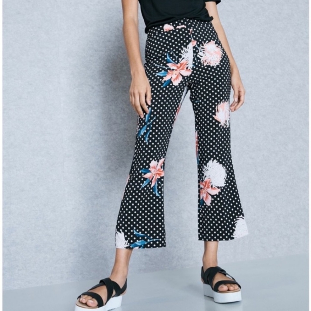 Topshop polka dot floral flare trouser pants